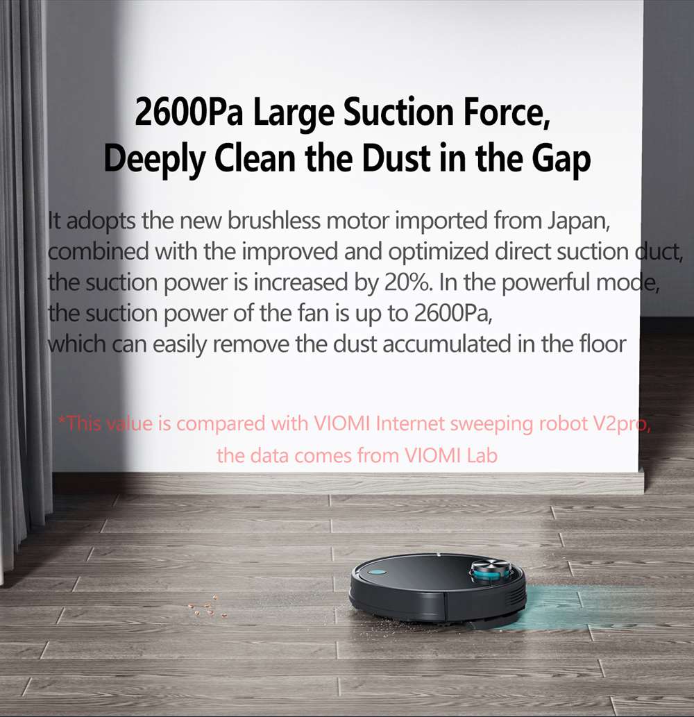 Refurbished Xiaomi Viomi V3 Smart AI Robot Vacuum Cleaner Suction Up to 2600Pa with Self Charging, Supports Disinfecting Surface Area, Quiet Cleaning for Pet Hair, Hard Floors, and Carpet