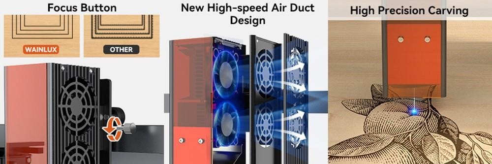 WAINLUX JL7 Laser Engraver Cutter, 5W Laser Power, Knob Fixed Focus, 0.05*0.08mm Compressed Spot, 0.01mm Engraving Precision, 6000mm/min Engraving Speed, App Control, 400*400mm