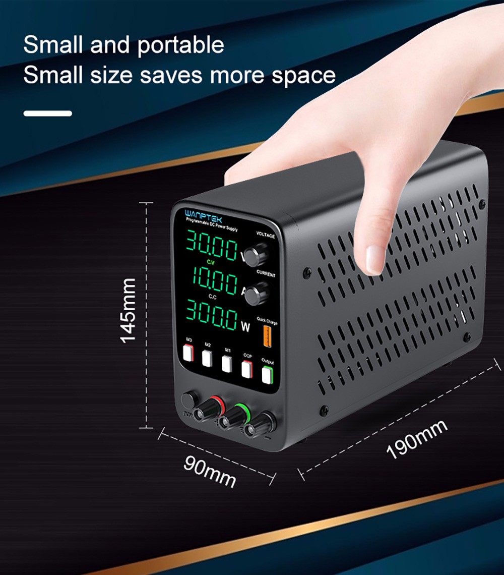 WANPTEK APS3010H Programmable Regulated DC Power Supply, 30V 10A, Storage Memory Function, Encoder Adjustment, USB Fast Charge, 4-Digit Display, Low Ripple, Cooling Fan - EU Plug