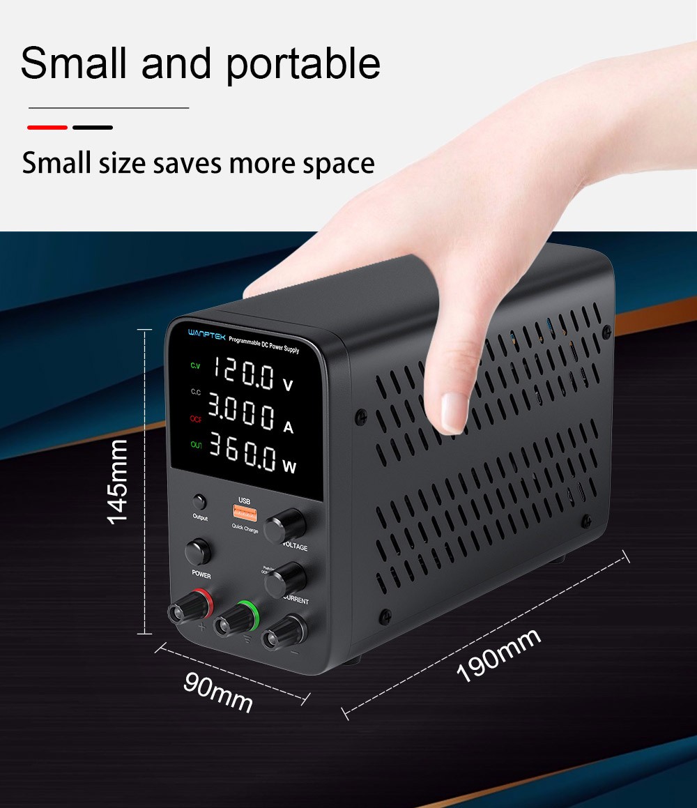 WANPTEK WPS1203 Programmable Regulated DC Power Supply, 120V 3A, Encoder Adjustment, USB Fast Charge, Intelligent Temperature Control, 4-Digit Display, Low Ripple, Low Noise White - EU Plug