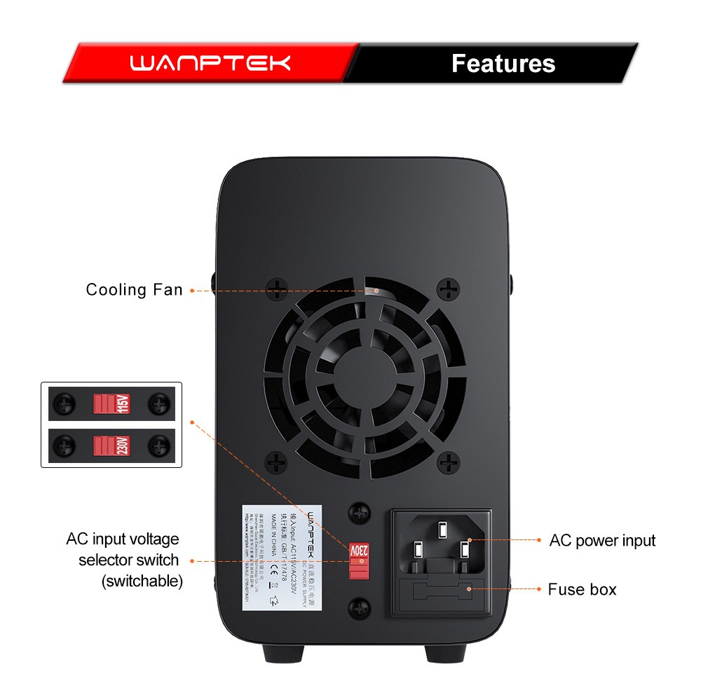 Wanptek WPS305 Programmable Regulated DC Power Supply, 30V 5A, Encoder Adjustment, USB Fast Charge, Intelligent Temperature Control, 4-Digit Display, Low Ripple, Low Noise Black - US Plug