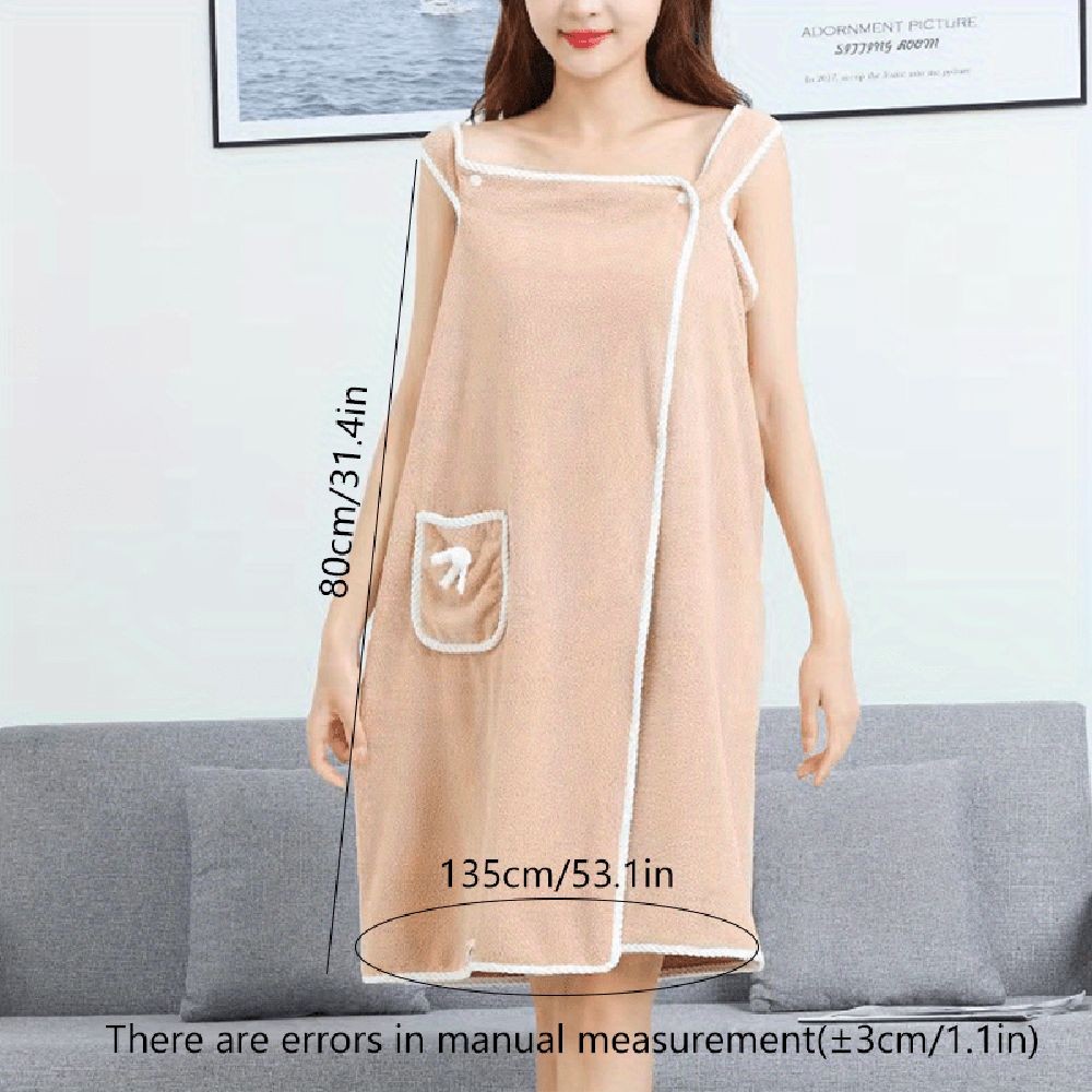 80*135cm Wearable Bowknot Coral Velvet Bath Towel for Adults - Khaki