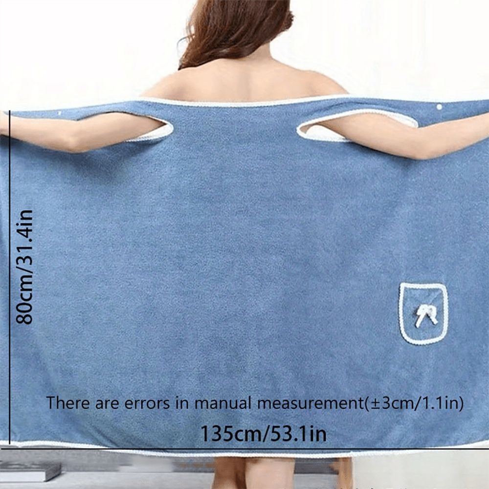 80*135cm Wearable Bowknot Coral Velvet Bath Towel for Adults - Light Blue