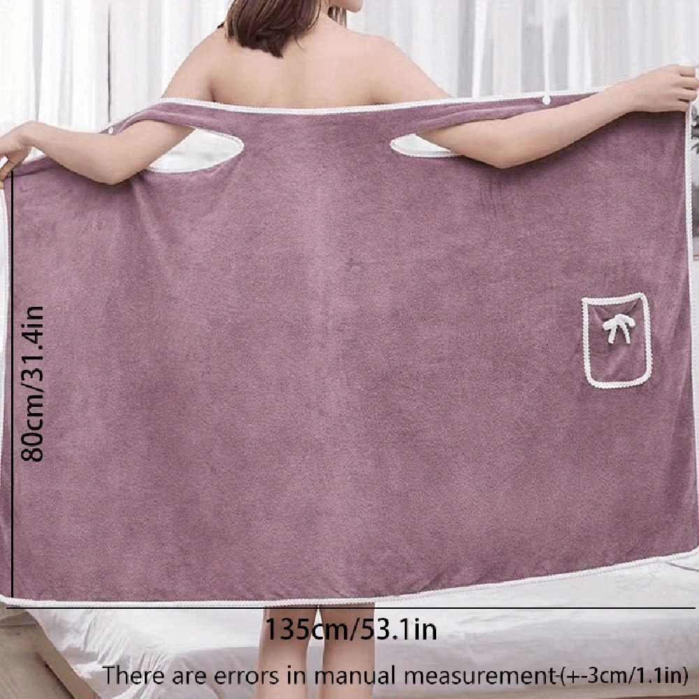 80*135cm Wearable Bowknot Coral Velvet Bath Towel for Adults - Purple
