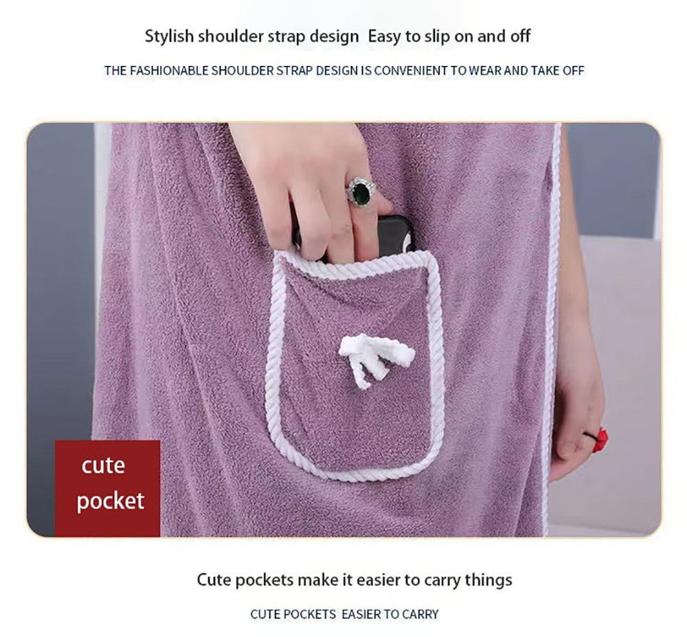 80*135cm Wearable Bowknot Coral Velvet Bath Towel for Adults - Purple