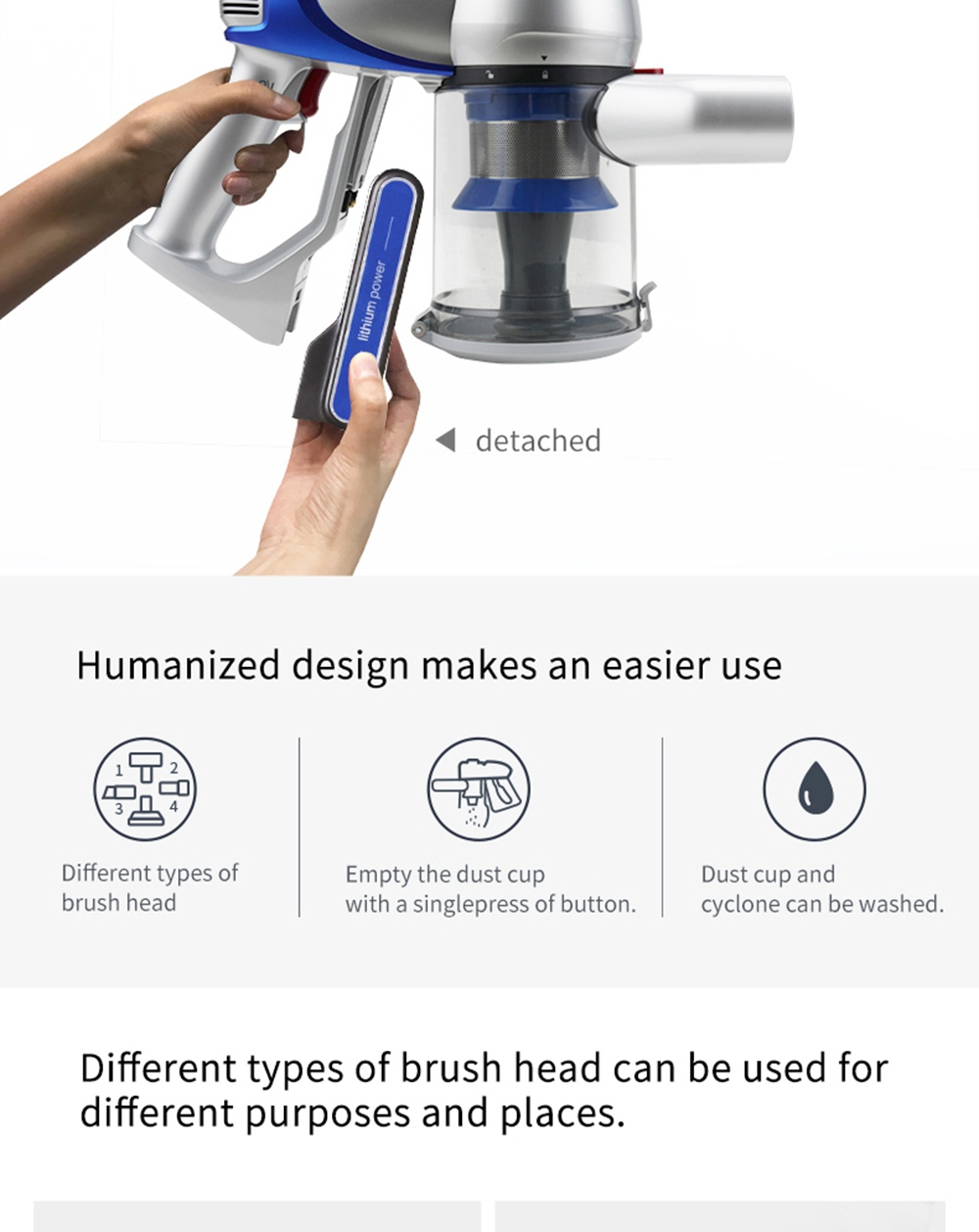 Xiaomi JIMMY JV83 Cordless Stick Vacuum Cleaner 135AW Suction 60 Minute Run Time Anti-winding Hair Mite Cleaning Global Version - Blue