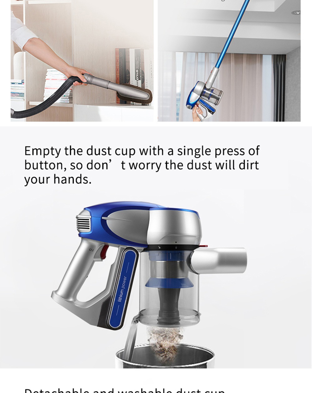 Xiaomi JIMMY JV83 Cordless Stick Vacuum Cleaner 135AW Suction 60 Minute Run Time Anti-winding Hair Mite Cleaning Global Version - Blue