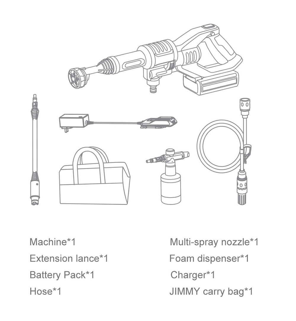 Xiaomi JIMMY JW31 Lightweight Cordless Pressure Washer Self-priming Faucet Long Cleaning Lance Eco Energy Saving Mode Portable Cleaner Global Version - Black