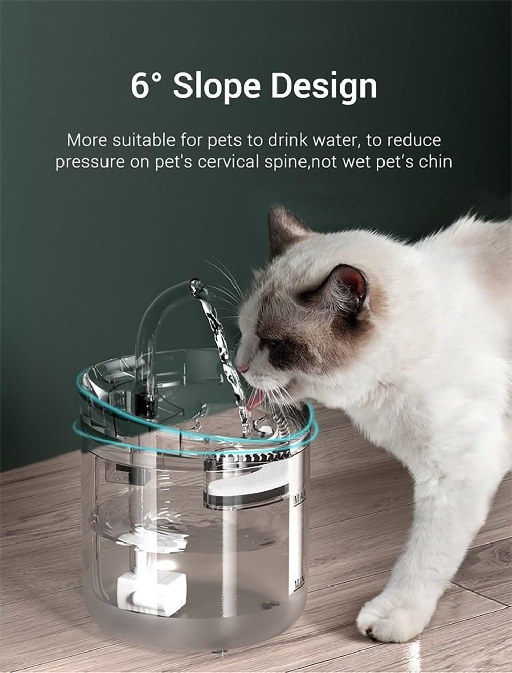 Fluffee Pet Water Fountain Smart Sensor Version, 2 Water Flow Modes, 2L Capacity, Low Noise, Faucet Shape - UK Plug