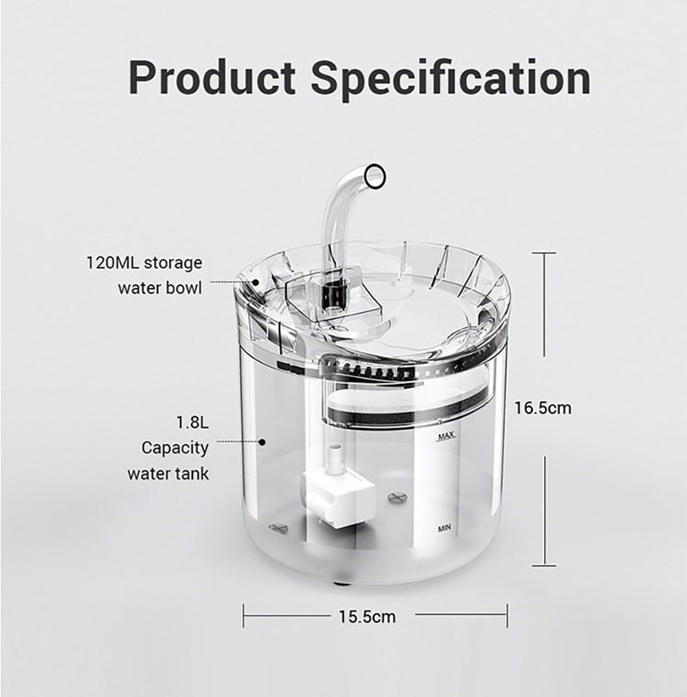 Fluffee Pet Water Fountain Smart Sensor Version, 2 Water Flow Modes, 2L Capacity, Low Noise, Faucet Shape - EU Plug