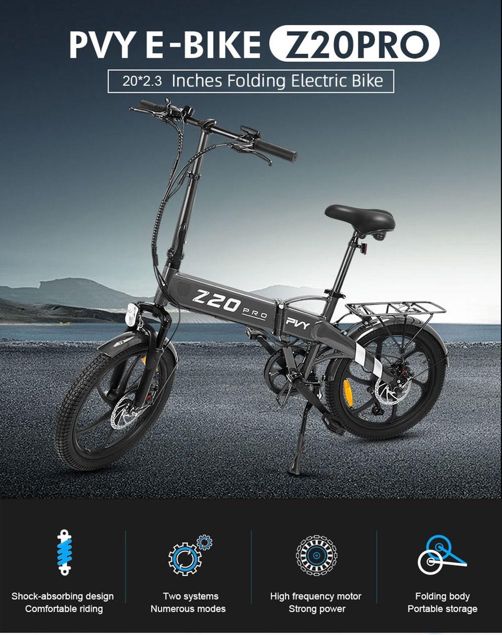 PVY Z20 Pro Electric Bike 500W Hub Motor 25 km/h Max Speed 36V 10.4Ah Removable Battery 80-100km Range LCD Display - Grey