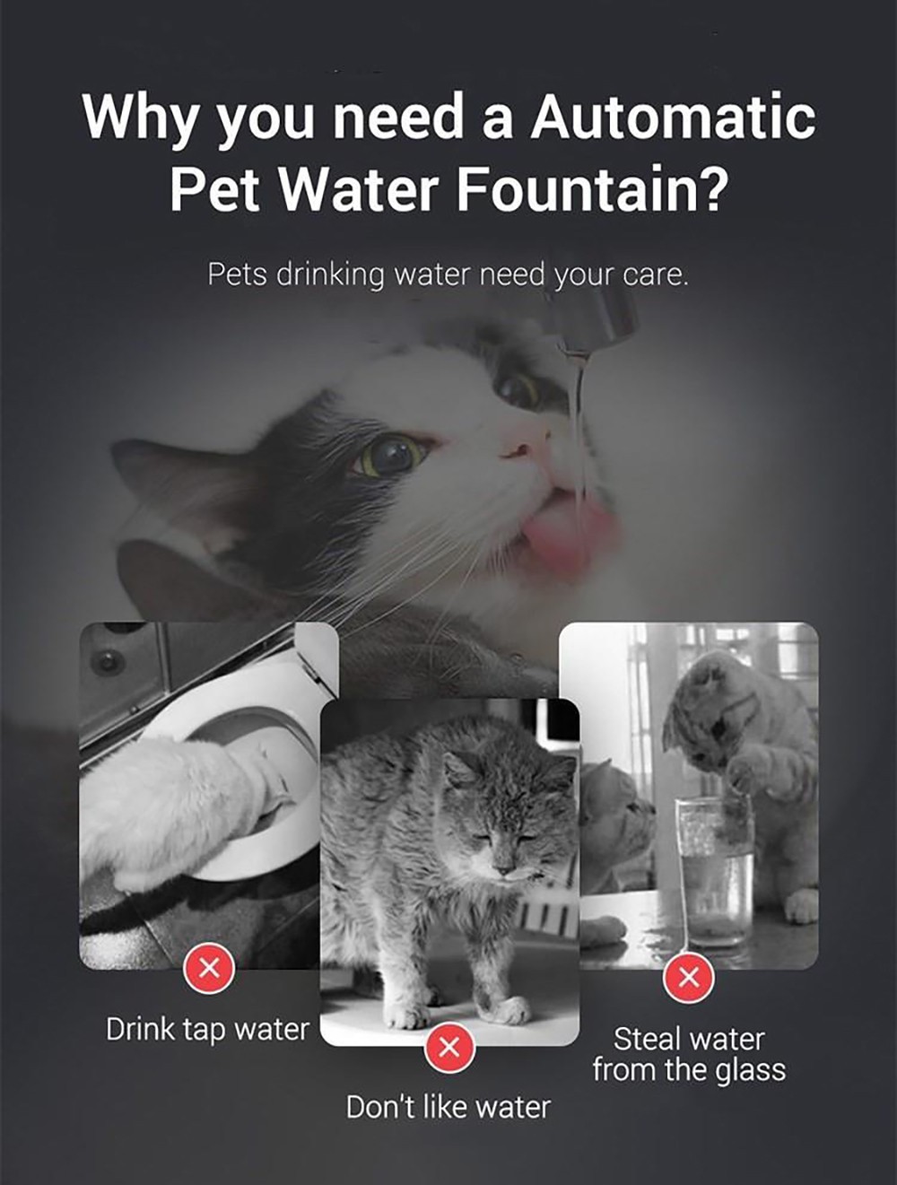 Fluffee Pet Water Fountain Smart Sensor Version, 2 Water Flow Modes, 2L Capacity, Low Noise, Faucet Shape - UK Plug