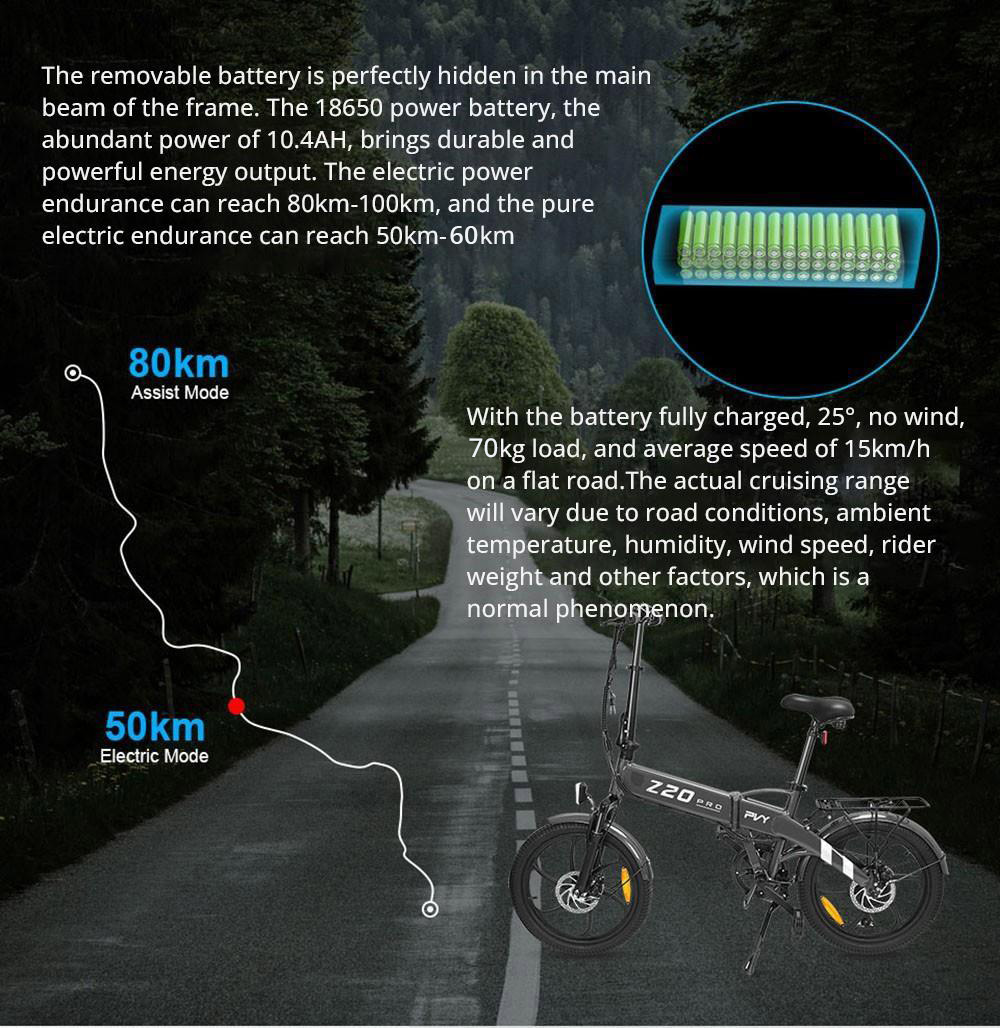 PVY Z20 Pro Electric Bike 500W Hub Motor 25 km/h Max Speed 36V 10.4Ah Removable Battery 80-100km Range LCD Display - White