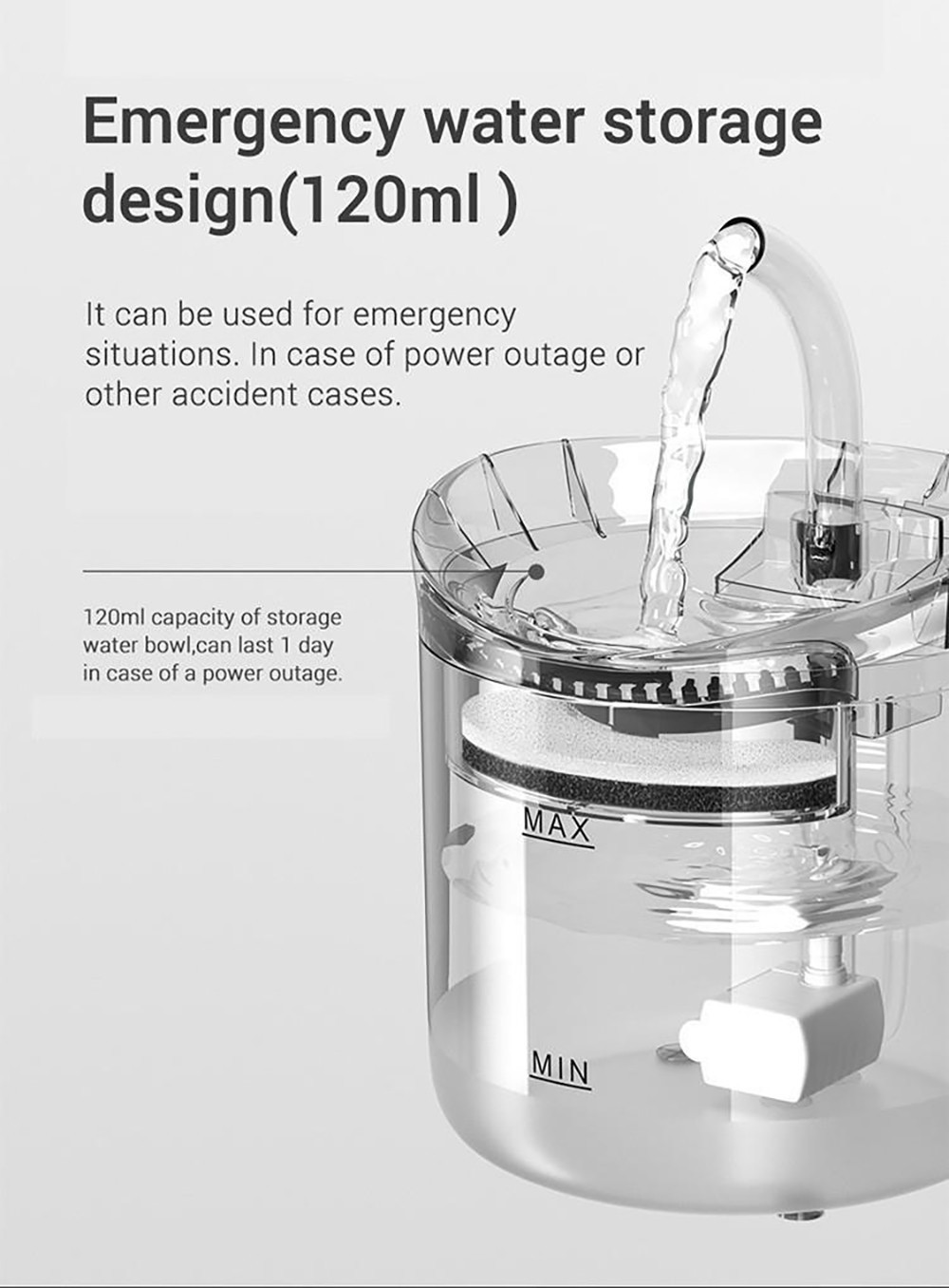 Fluffee Pet Water Fountain Smart Sensor Version, 2 Water Flow Modes, 2L Capacity, Low Noise, Faucet Shape - UK Plug