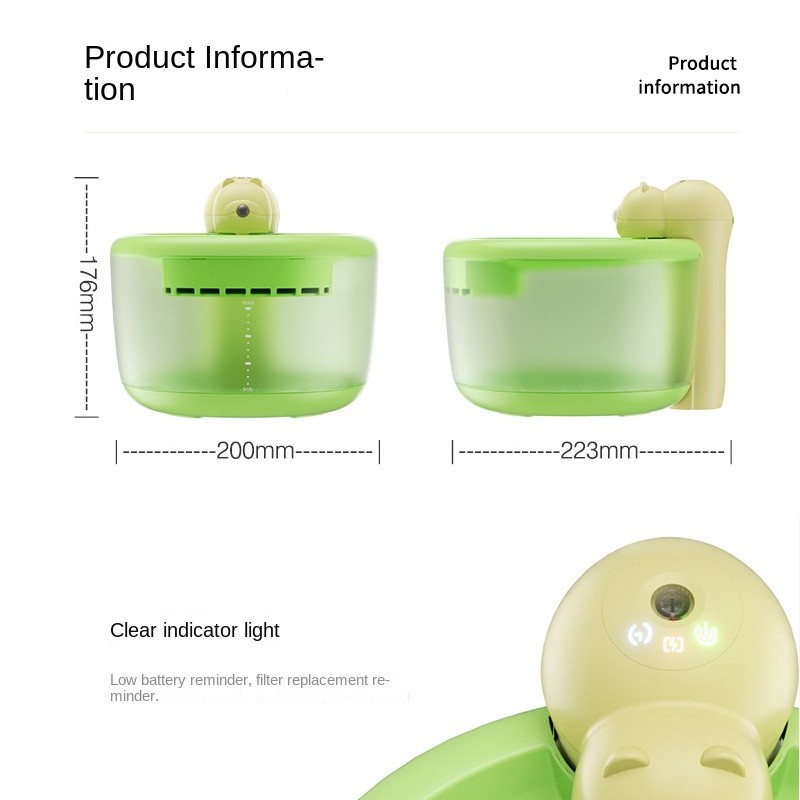 Fluffee Cute Bear Wireless Pet Fountain Water Dispenser, 2.2L Capacity, Low Noise, 2200mAh Battery - Green