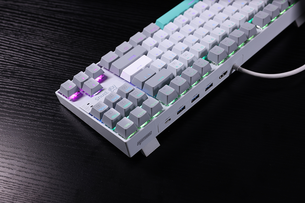 3inuS 87-Key 5-in-1 Mechanical Keyboard Hub Dual USB-C Cable Hot-Swappable - Blue Switches