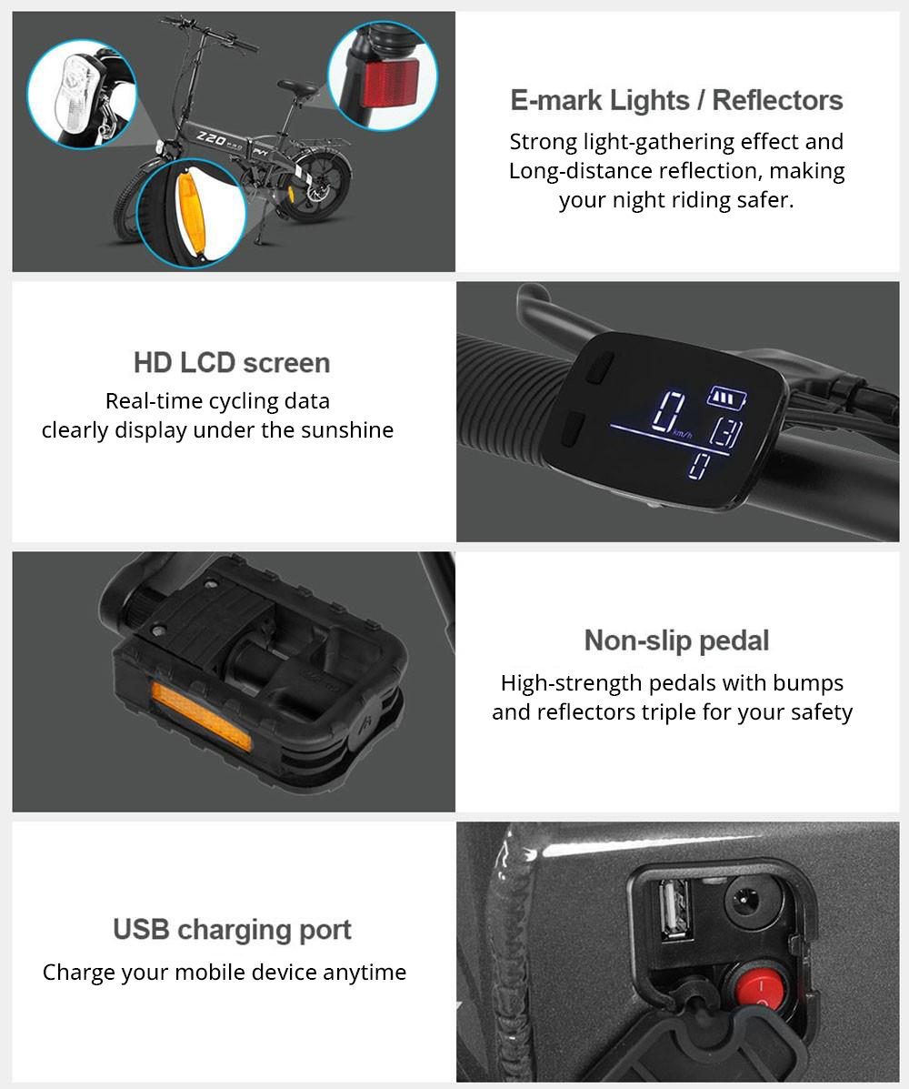 PVY Z20 Pro Electric Bike 500W Hub Motor 25 km/h Max Speed 36V 10.4Ah Removable Battery 80-100km Range LCD Display - Grey