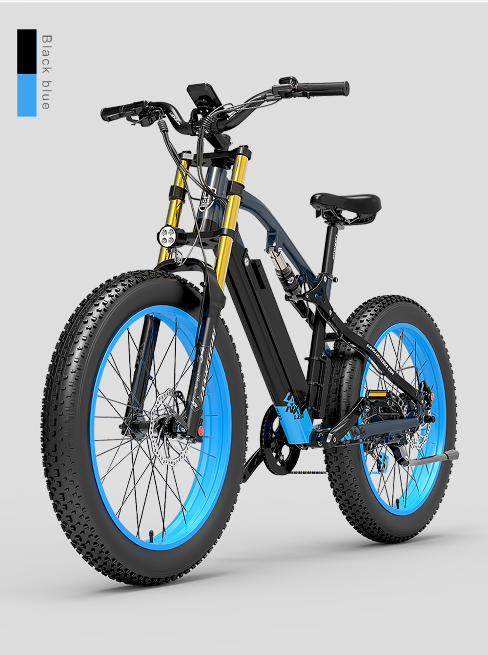 LANKELEISI RV700 Electric Bike 26*4.0 Inch Fat Tire 16Ah 48V 1000W 42Km/h Max Speed Max Load 150KG - Black Blue