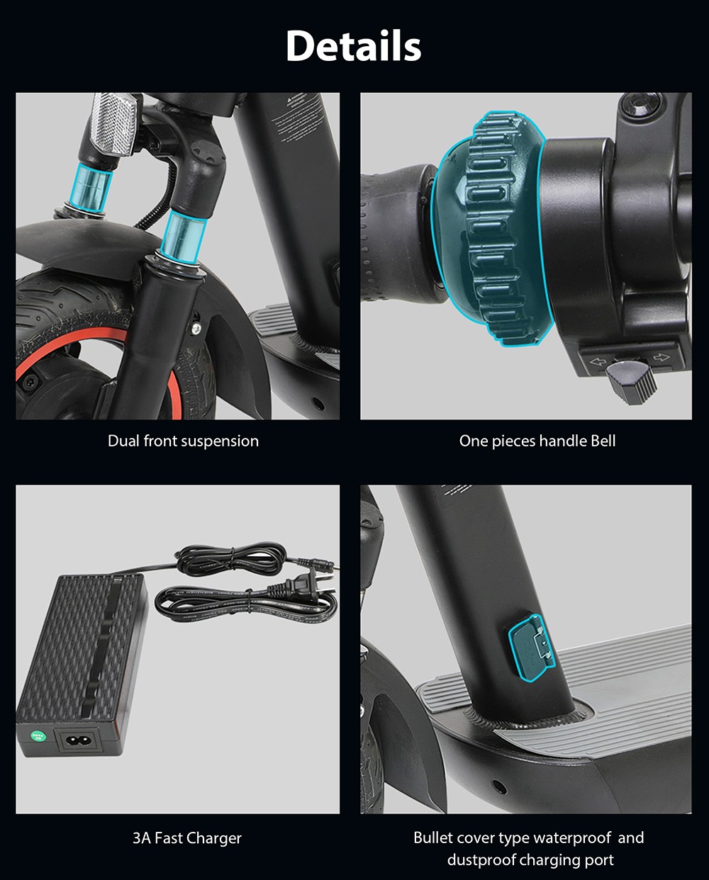 KugooKirin M3 Folding Electric Scooter 10 Inch Tire 500W Motor Max Speed 40km/h Max 40km Range 13Ah Battery BMS LCD Display Front Drum Brake  Rear E-Brake LED Light Support NFC Card Built-in 4-Digit Combination Chain Lock - Black