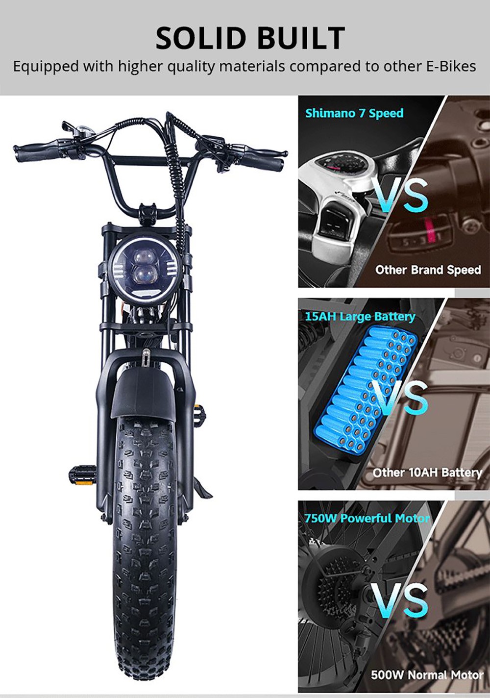 EUENI FXH009 Electric Mountain Bike 20*4.0 inch Tire 48V 750W Motor 45km/h Max Speed 15Ah Battery 96km Range Shimano 7-speed Gear - Black
