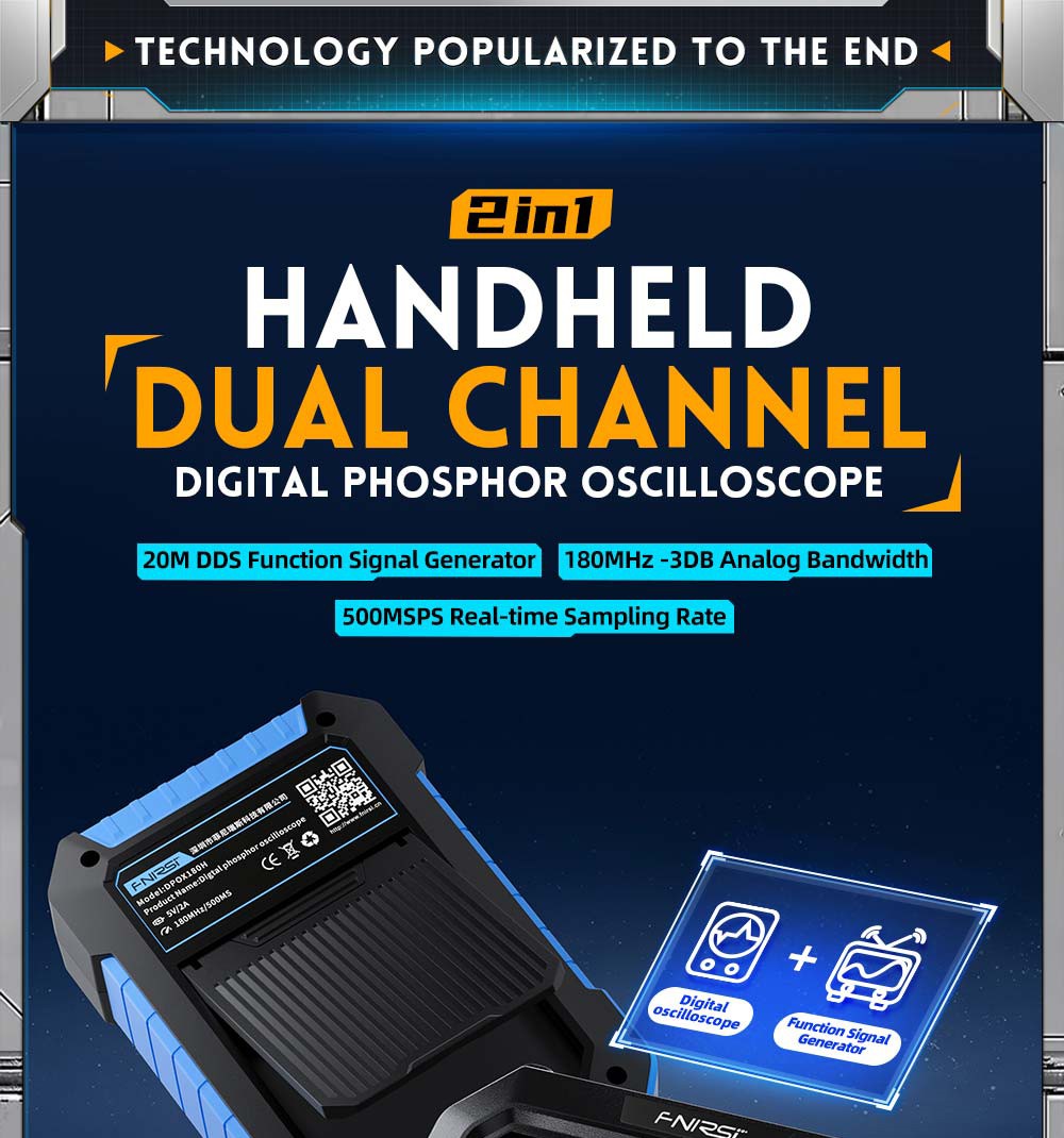 FNIRSI DPOX180H Digital Phosphor Oscilloscope 2 in 1 Dual-channel, 180MHz Bandwidth, DDS Signal Generator - Blue