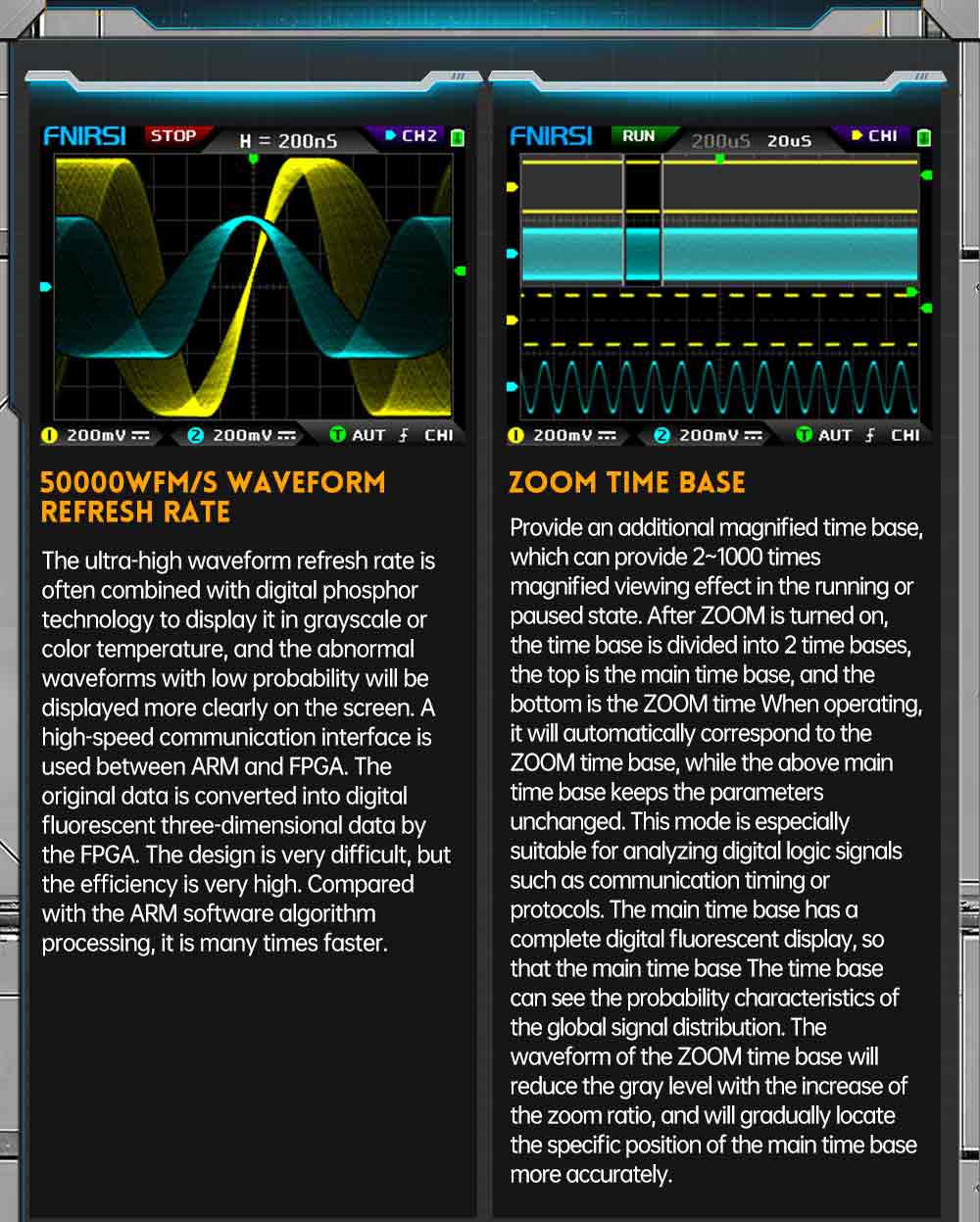 FNIRSI DPOX180H Digital Phosphor Oscilloscope 2 in 1 Dual-channel, 180MHz Bandwidth, DDS Signal Generator - Blue