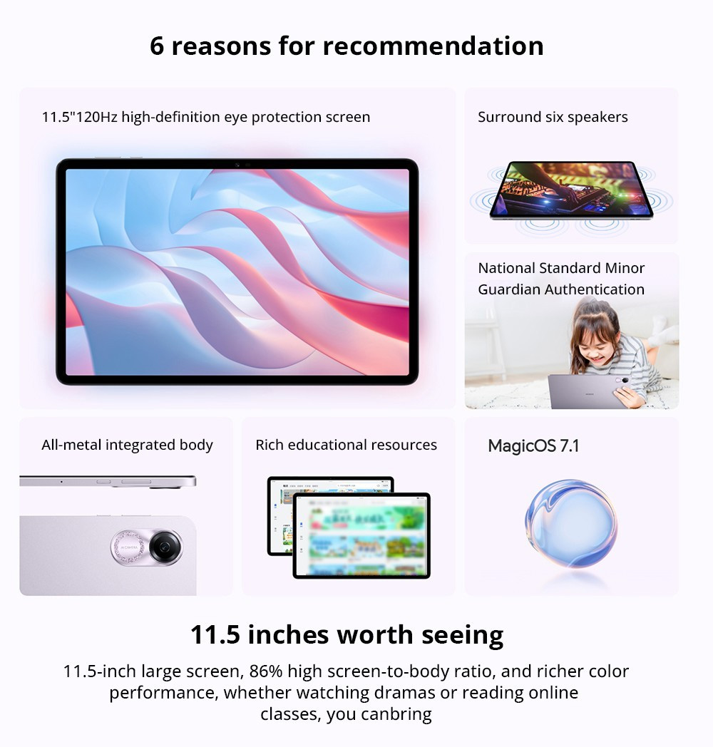 Honor X8 Pro CN Version Tablet 11.5in 2K Screen Snapdragon 685 8 Core CPU, 6GB RAM 128GB ROM, Magic OS 7.1 Dual 5MP Camera - Cyan