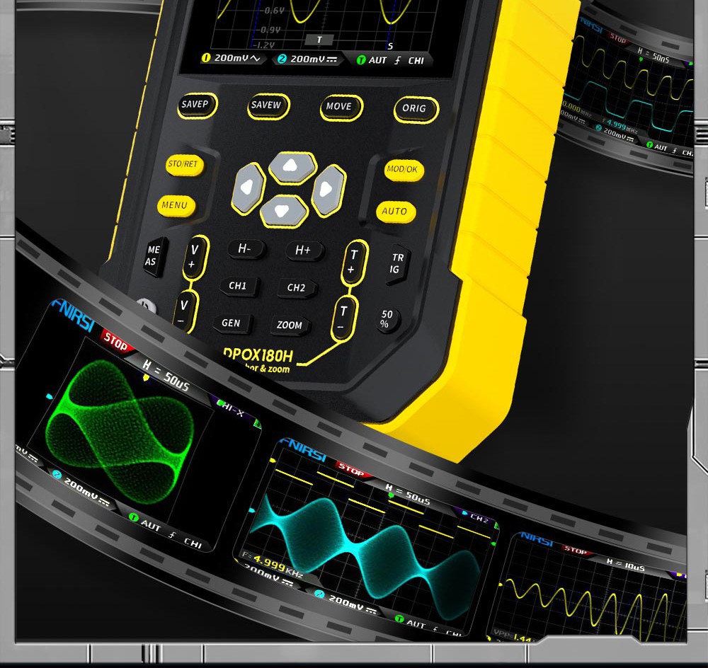 FNIRSI DPOX180H Digital Phosphor Oscilloscope 2 in 1 Dual-channel, 180MHz Bandwidth, DDS Signal Generator - Yellow