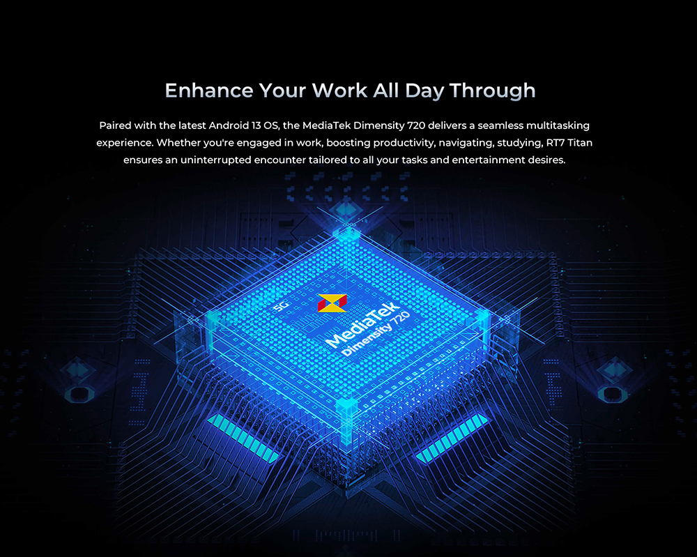 OUKITEL RT7 5G Tablet 10.1 inch 1920x1200, Dimensity 720(MT6853), 12GB+12GB RAM 256GB ROM, 32MP FF Camera + 48MP AF Camera + 20MP AF Night Version Camera, Android 13, Nano+Nano/Nano+TF - Black