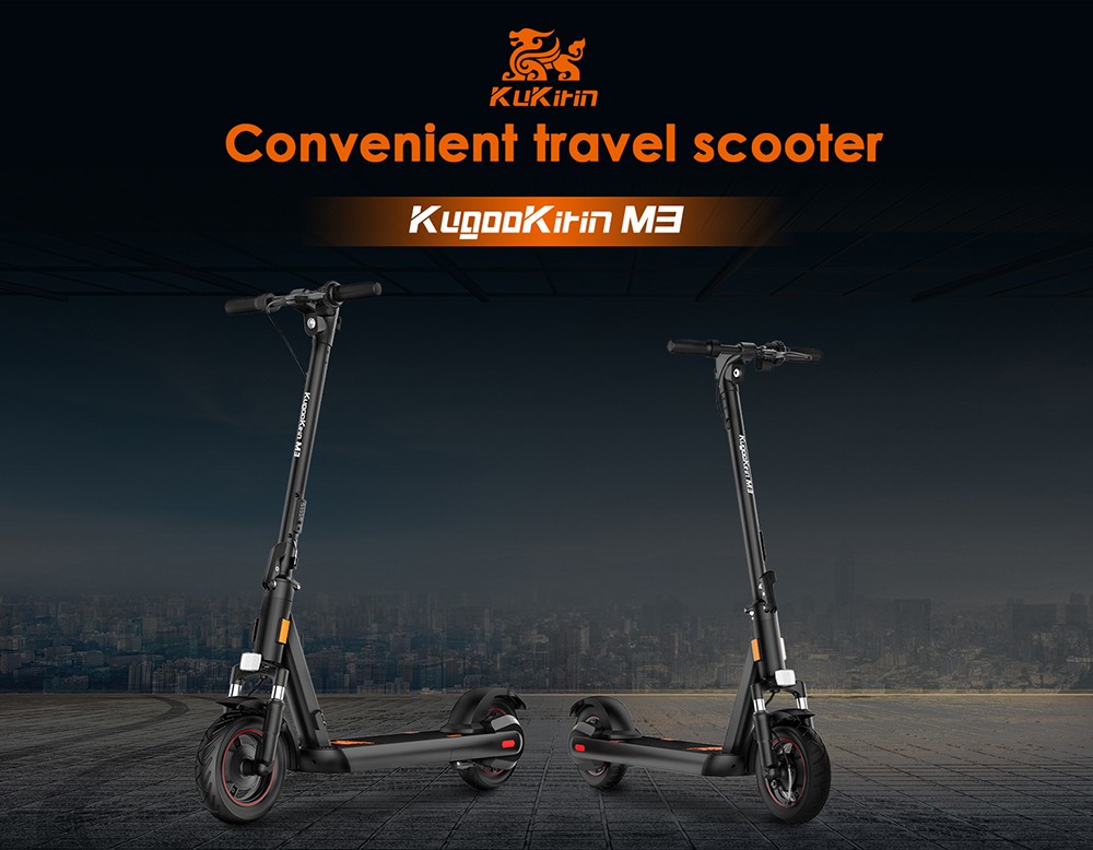 KugooKirin M3 Folding Electric Scooter 10 Inch Tire 500W Motor Max Speed 40km/h Max 40km Range 13Ah Battery BMS LCD Display Front Drum Brake  Rear E-Brake LED Light Support NFC Card Built-in 4-Digit Combination Chain Lock - Black