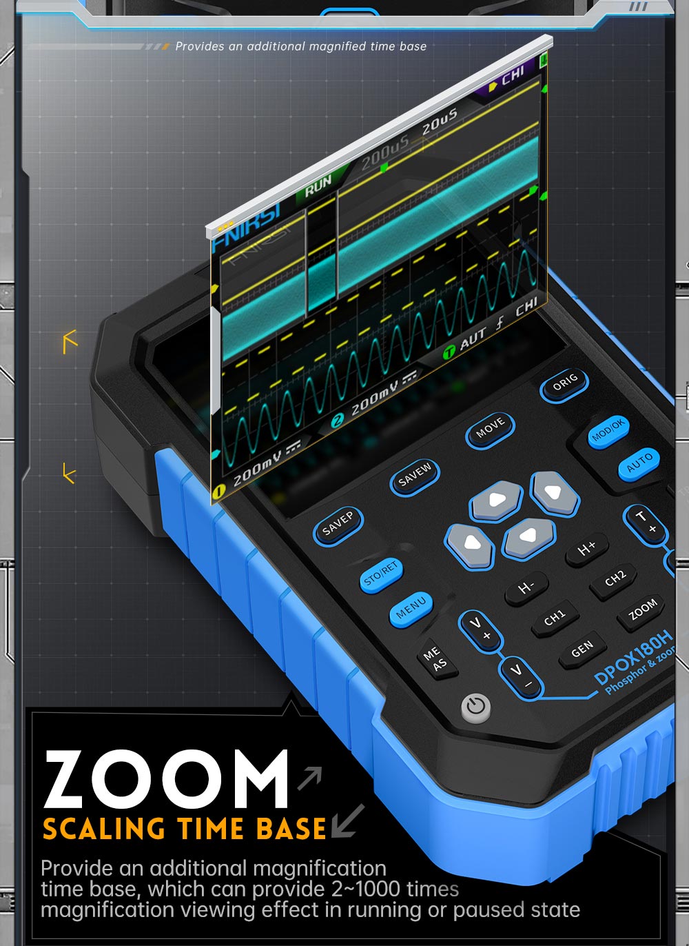 FNIRSI DPOX180H Digital Phosphor Oscilloscope 2 in 1 Dual-channel, 180MHz Bandwidth, DDS Signal Generator - Blue