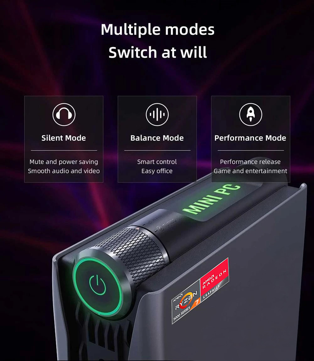 OUVIS AMR5 Mini PC, AMD Ryzen 7 5700U 8 Cores up to 4.3GHz, 16GB DDR4 512GB SSD, HDMI+DP+Type-C 4K 60Hz Triple Display, 4xUSB 3.0 1000Mbps LAN WiFi5 BT4.2, Windows 11 Pro, Auto/Silent Eco/Performance - US