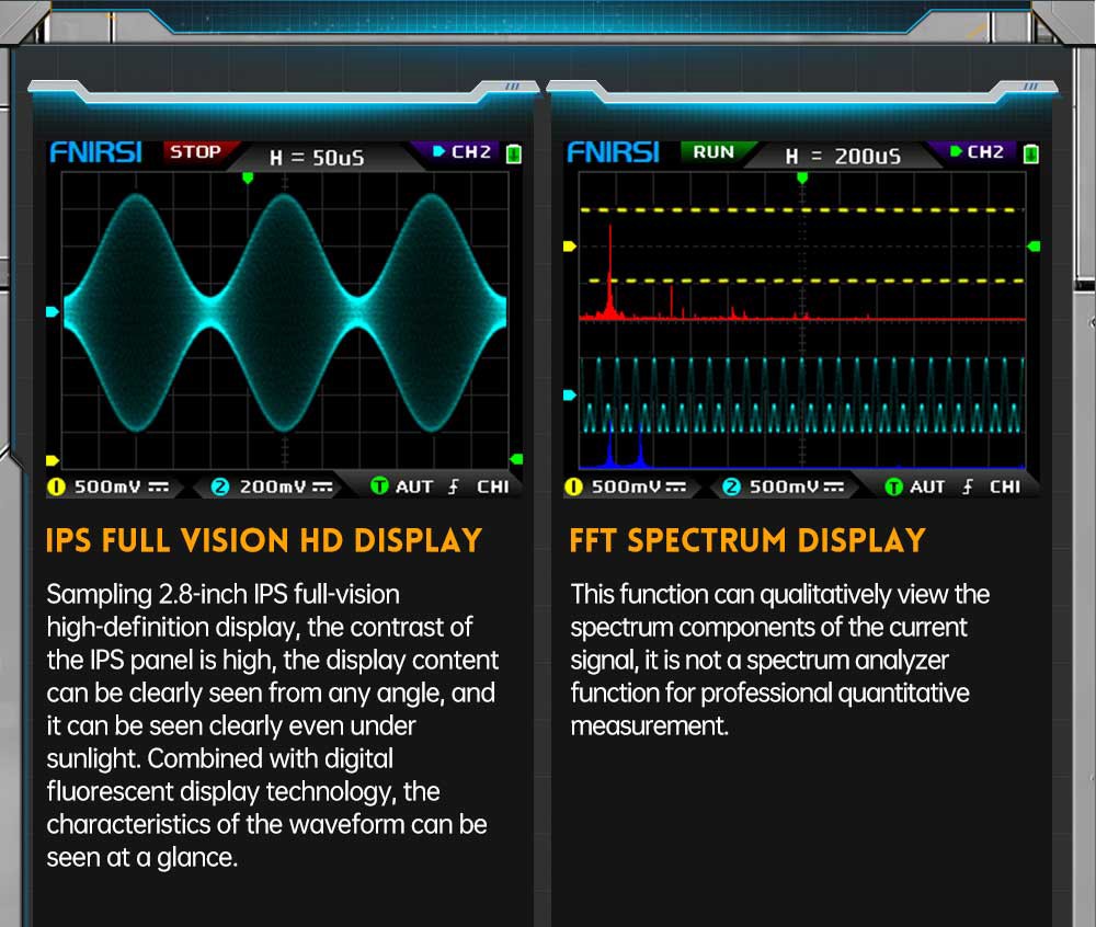 FNIRSI DPOX180H Digital Phosphor Oscilloscope 2 in 1 Dual-channel, 180MHz Bandwidth, DDS Signal Generator - Yellow