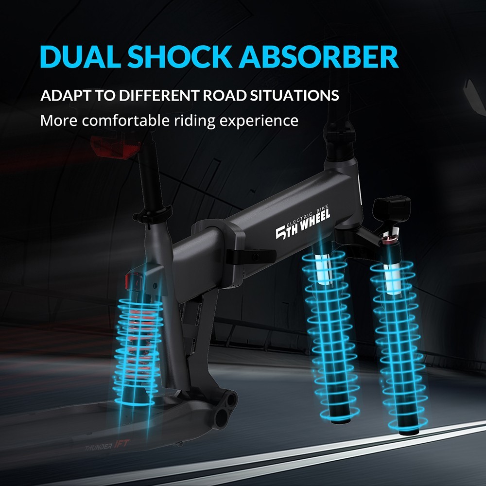 5TH WHEEL Thunder 1FT Electric Bike 20*4.0'' Inflatable Rubber Tires, 500W Peak 800W Motor 20mph Max Speed 50 MilesRange