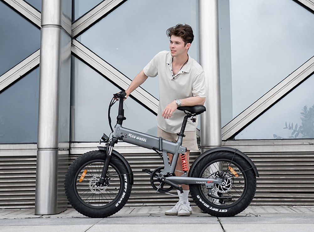 5TH WHEEL Thunder 1FT Electric Bike 20*4.0'' Inflatable Rubber Tires, 500W Peak 800W Motor 20mph Max Speed 50 MilesRange