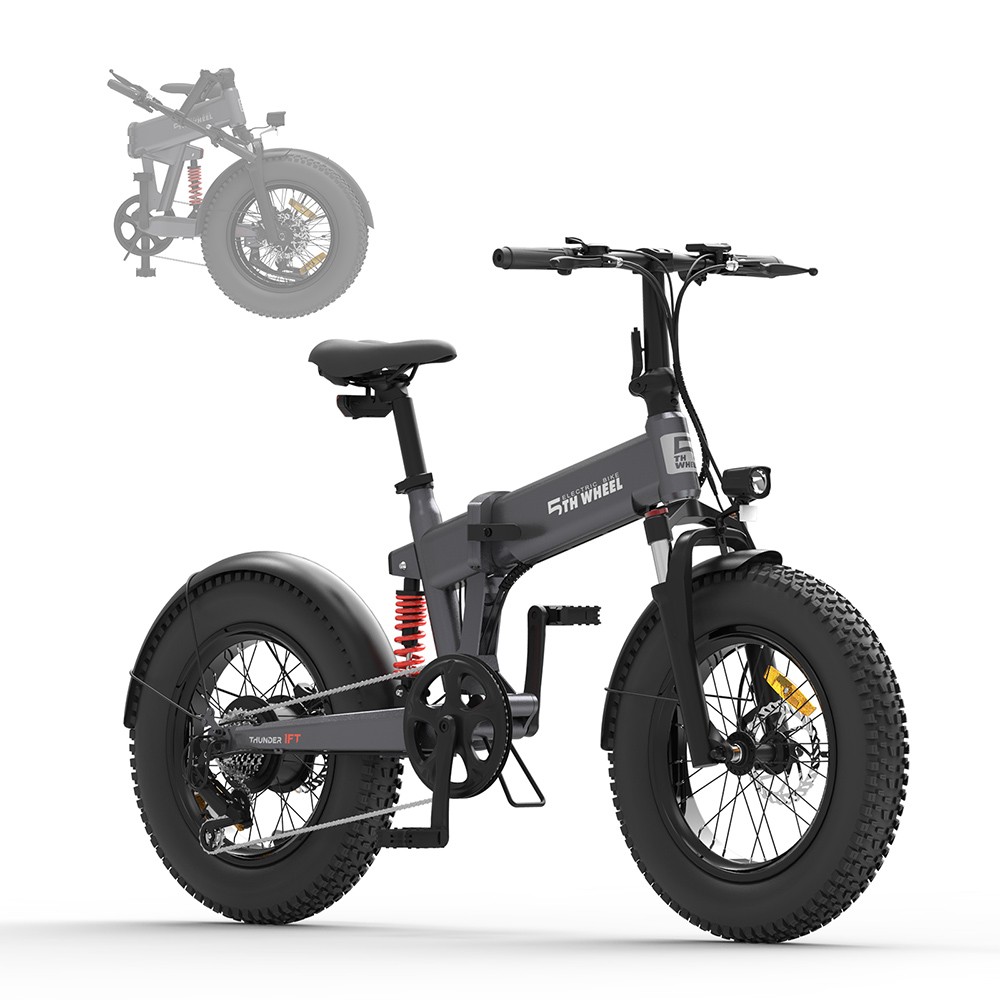 5TH WHEEL Thunder 1FT Electric Bike 20*4.0'' Inflatable Rubber Tires, 500W Peak 800W Motor 20mph Max Speed 50 MilesRange