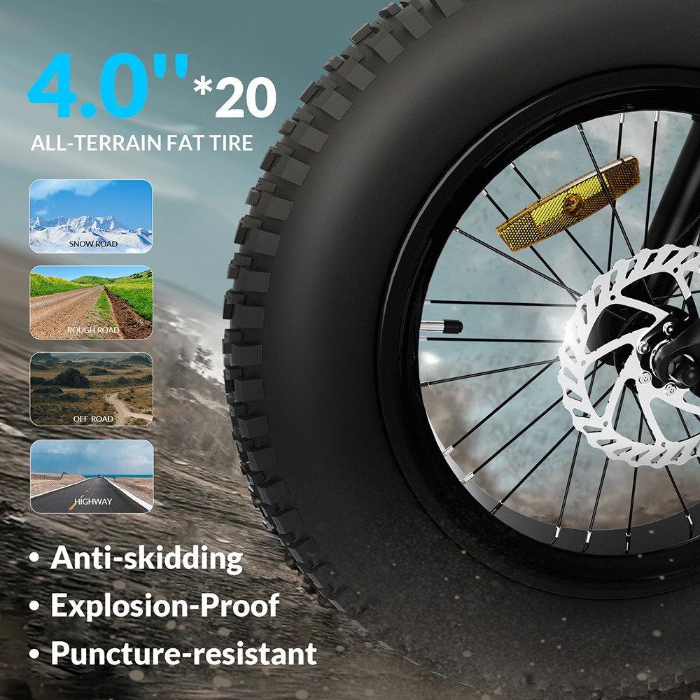 5TH WHEEL Thunder 1FT Electric Bike 20*4.0'' Inflatable Rubber Tires, 500W Peak 800W Motor 20mph Max Speed 50 MilesRange