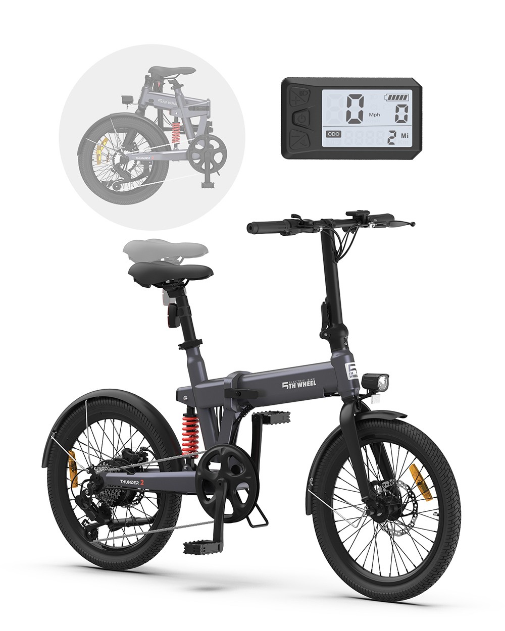 5TH WHEEL Thunder 2 Electric Bike 20*2.125'' Inflatable Rubber Tires, 350W Peak 500W Motor 20mph Max Speed 50 MilesRange