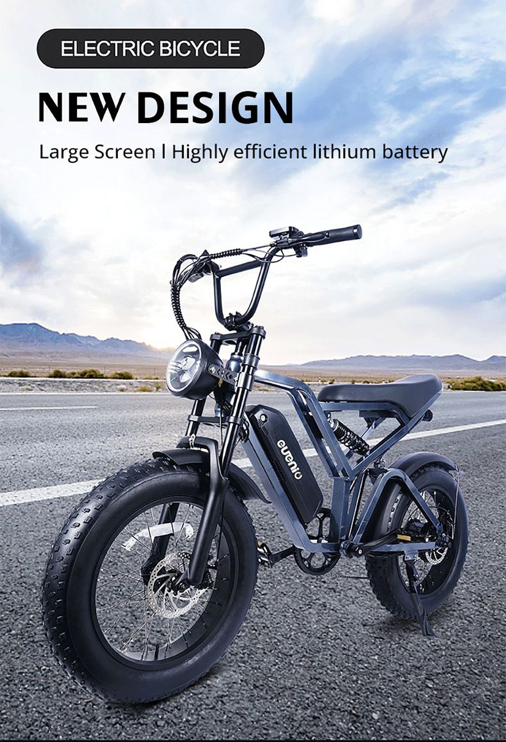 EUENI FXH009 Electric Mountain Bike 20*4.0 inch Tire 48V 750W Motor 45km/h Max Speed 15Ah Battery 96km Range Shimano 7-speed Gear - Black