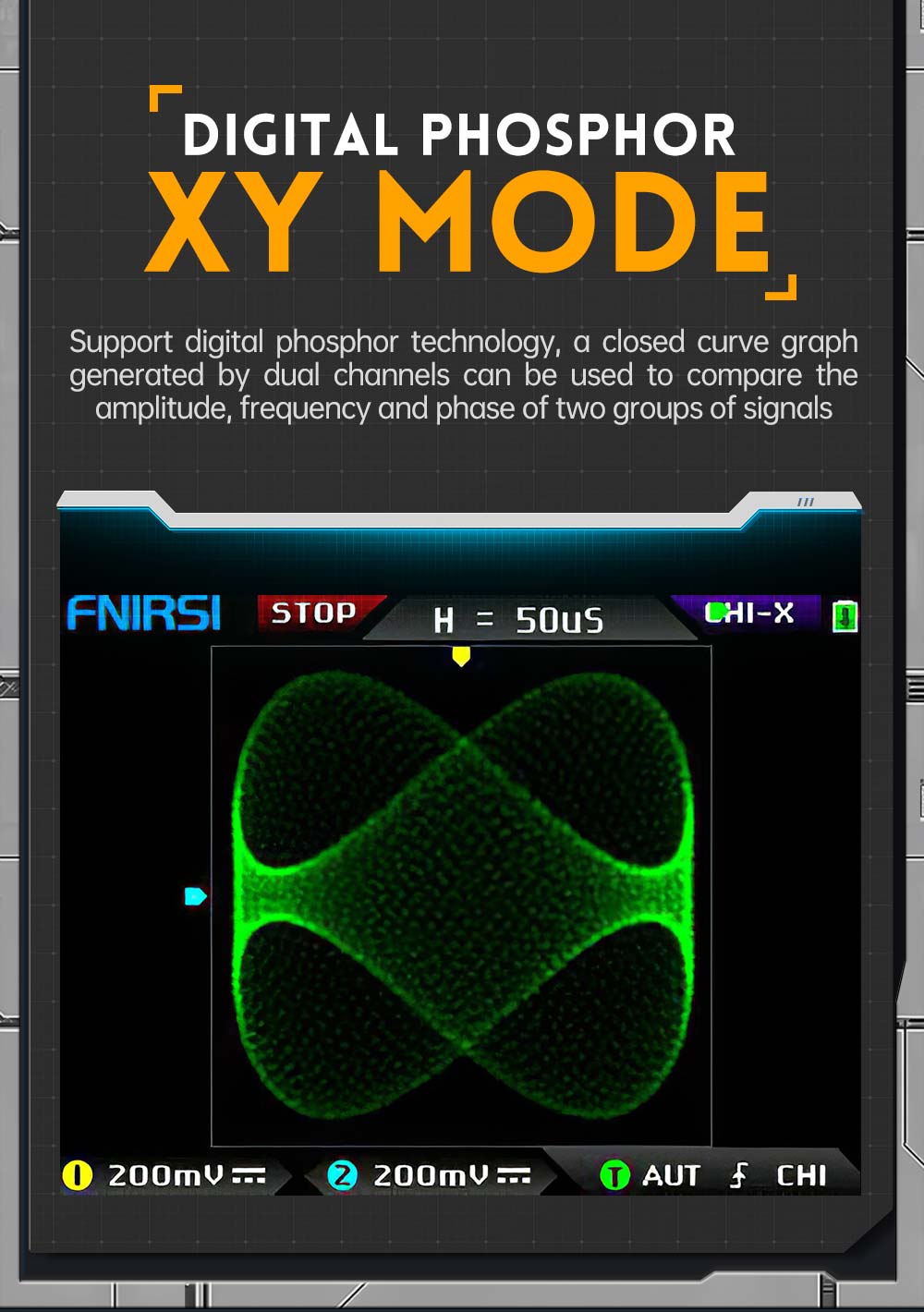 FNIRSI DPOX180H Digital Phosphor Oscilloscope 2 in 1 Dual-channel, 180MHz Bandwidth, DDS Signal Generator - Yellow