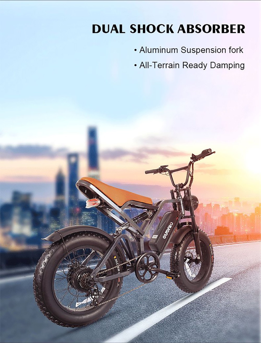 EUENI FXH009 Electric Mountain Bike 20*4.0 inch Tire 48V 750W Motor 45km/h Max Speed 15Ah Battery 96km Range Shimano 7-speed Gear - Black