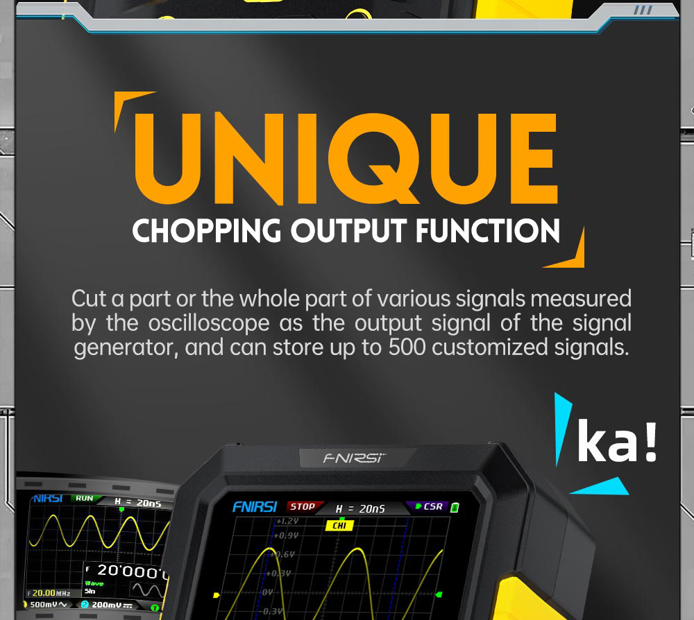 FNIRSI DPOX180H Digital Phosphor Oscilloscope 2 in 1 Dual-channel, 180MHz Bandwidth, DDS Signal Generator - Yellow