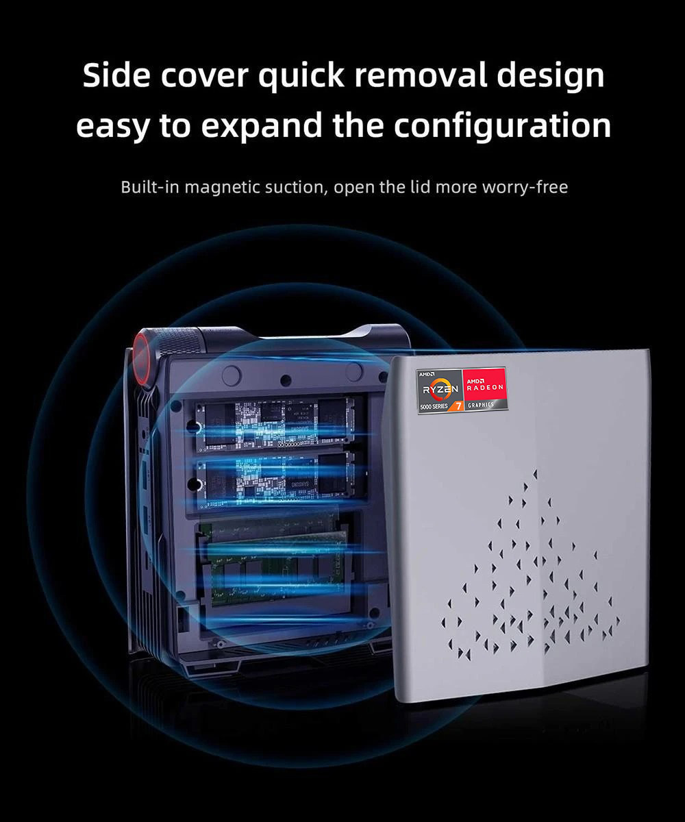 OUVIS AMR5 Mini PC, AMD Ryzen 7 5700U 8 Cores up to 4.3GHz, 16GB DDR4 512GB SSD, HDMI+DP+Type-C 4K 60Hz Triple Display, 4xUSB 3.0 1000Mbps LAN WiFi5 BT4.2, Windows 11 Pro, Auto/Silent Eco/Performance - US