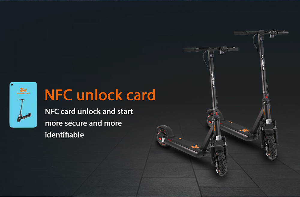 KugooKirin M3 Folding Electric Scooter 10 Inch Tire 500W Motor Max Speed 40km/h Max 40km Range 13Ah Battery BMS LCD Display Front Drum Brake  Rear E-Brake LED Light Support NFC Card Built-in 4-Digit Combination Chain Lock - Black