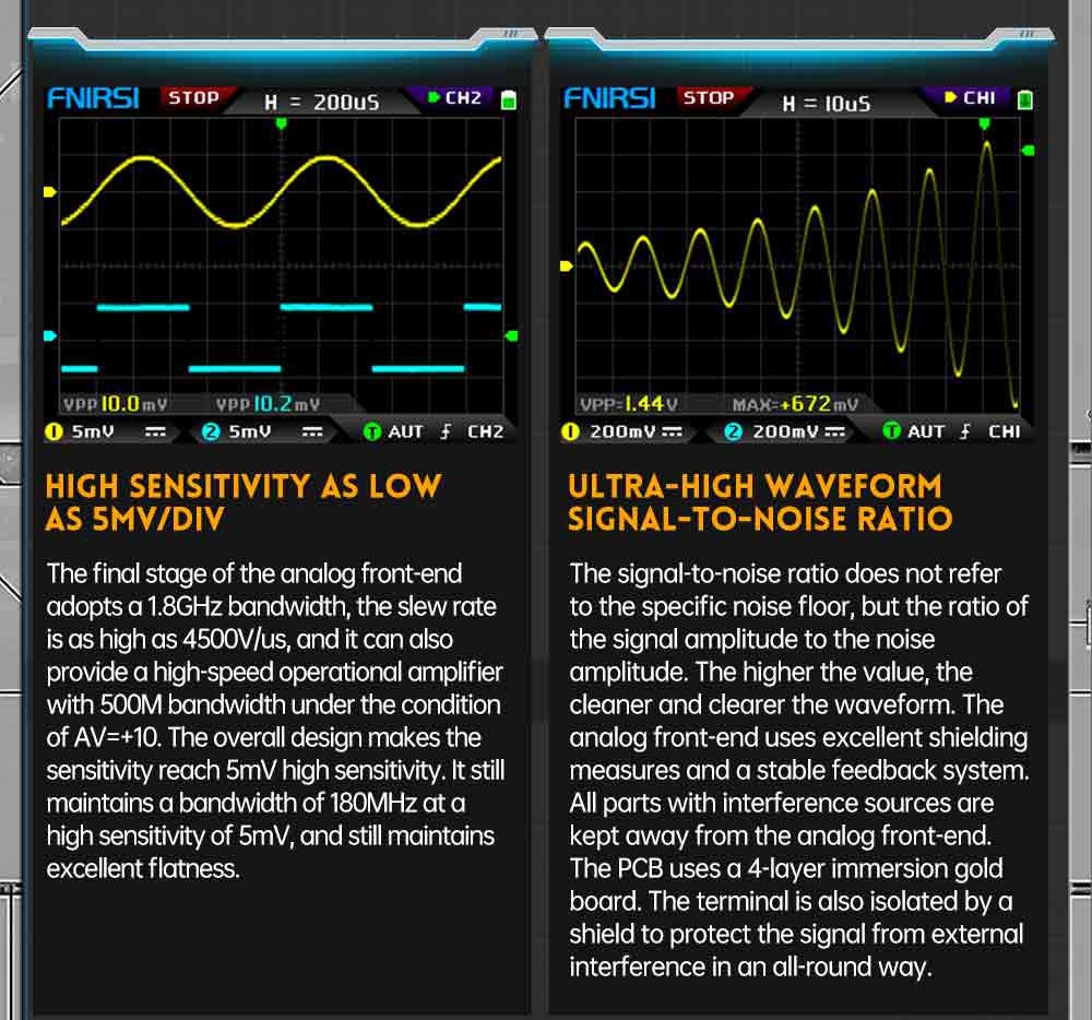 FNIRSI DPOX180H Digital Phosphor Oscilloscope 2 in 1 Dual-channel, 180MHz Bandwidth, DDS Signal Generator - Yellow