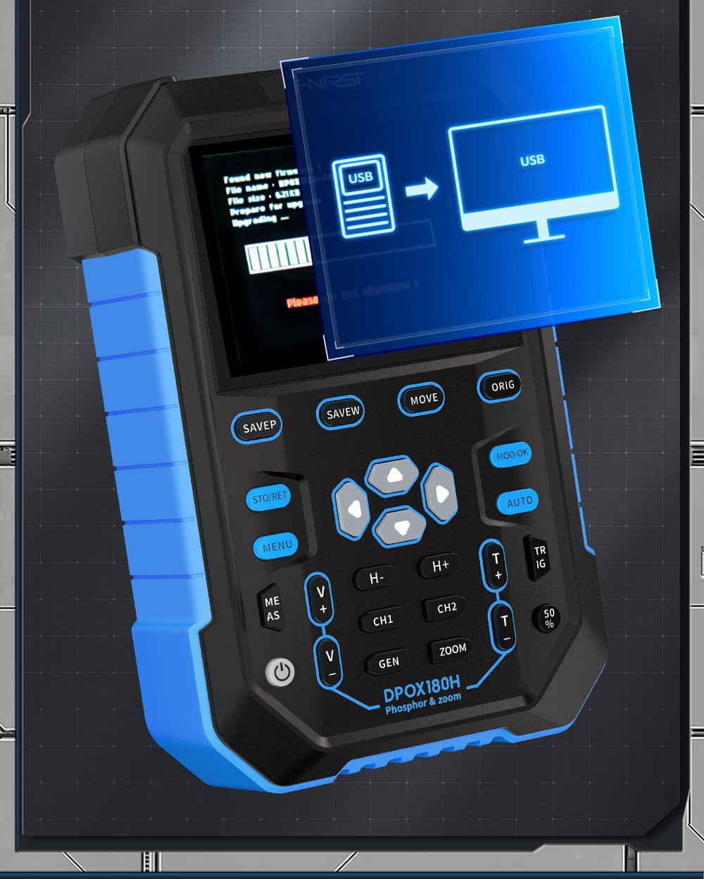FNIRSI DPOX180H Digital Phosphor Oscilloscope 2 in 1 Dual-channel, 180MHz Bandwidth, DDS Signal Generator - Blue