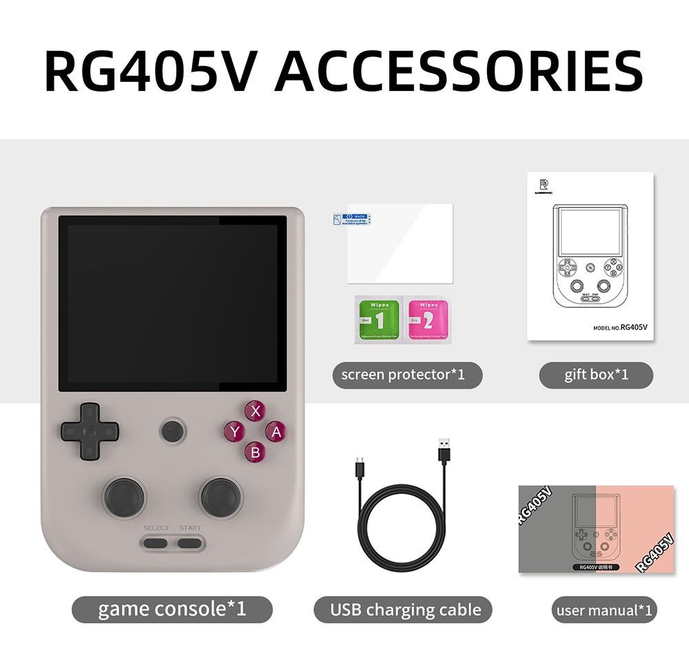 ANBERNIC RG405V Game Console, 4GB LPDDR4 128GB eMMC, Android 12, 5G WiFi, Bluetooth 5.0, 128GB TF Card 3172 Games - Grey