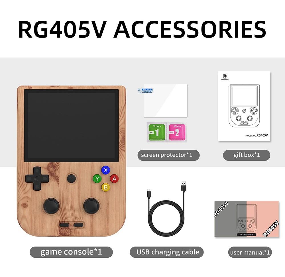 ANBERNIC RG405V Game Console, 4GB LPDDR4 128GB eMMC, Android 12, 5G WiFi, Bluetooth 5.0, 128GB TF Card 3172 Games - Wood Color