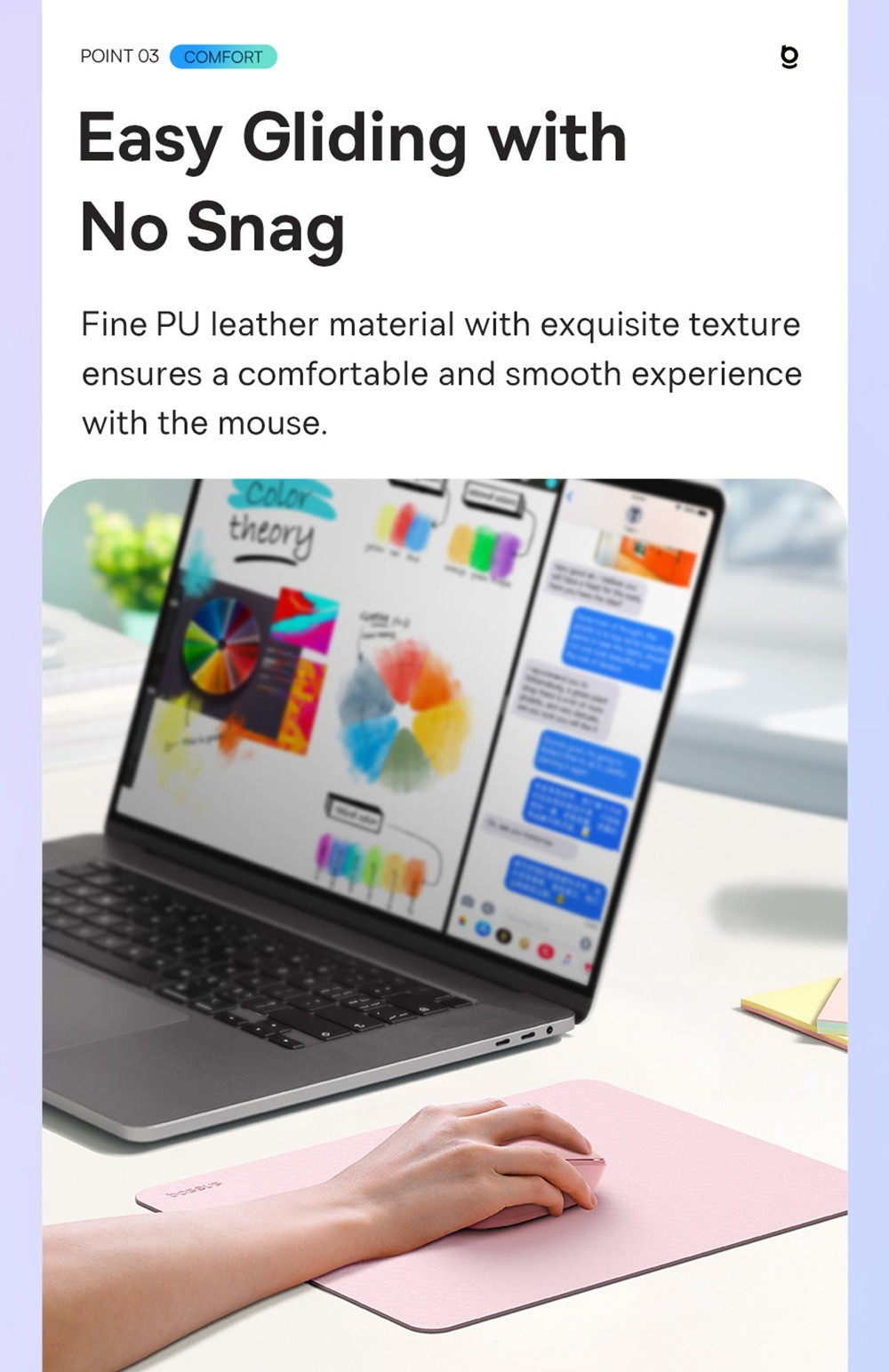 Baseus Mouse Pad PU Leather Waterproof Spill, Scratch Resistant - Purple