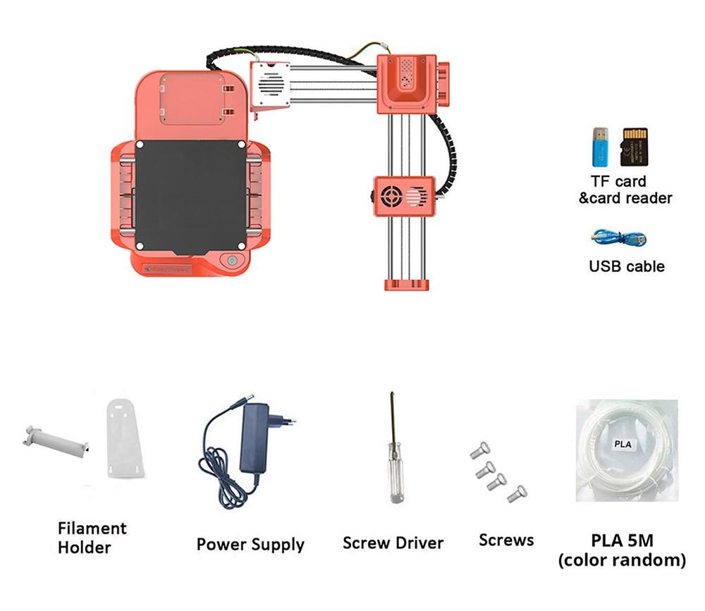 EasyThreed K7 3D Printer, 4 Leveling Buttons, 0.1-0.2mm Accuracy, 10-40mm/s Print Speed, Mute Printing, 100x100x100mm, for DIY Kids Education, Upgraded Version
